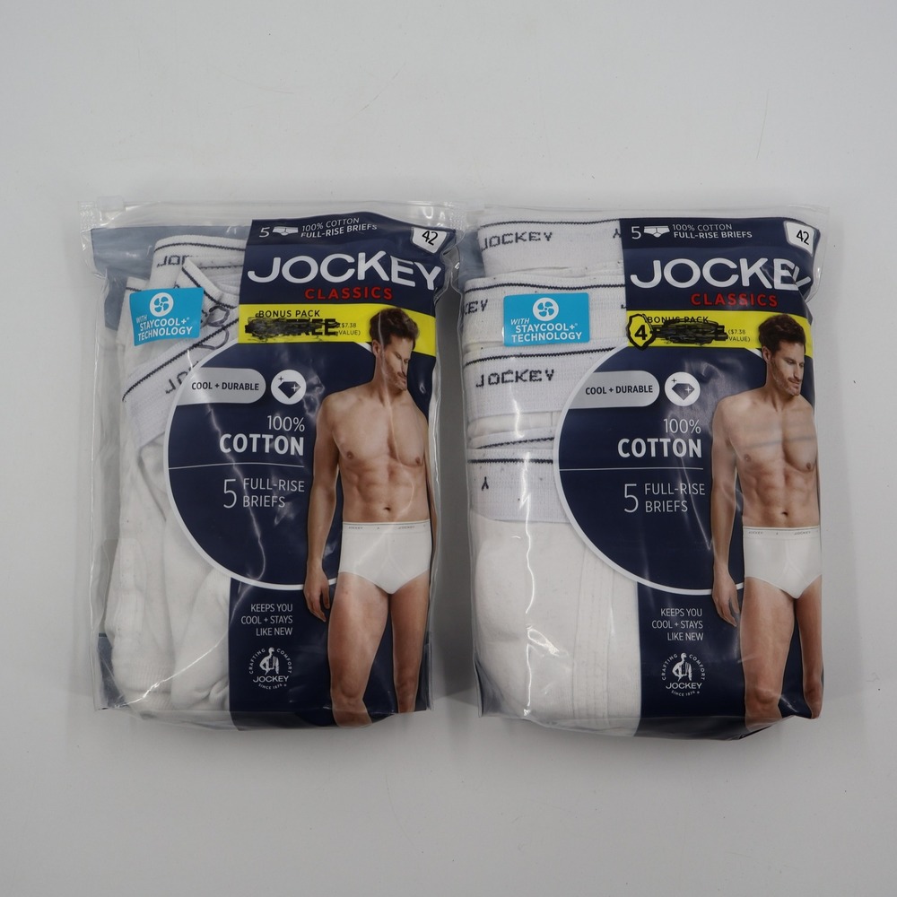 Jockey Full Rise Briefs‎ Mens 42 White 100% Cotton 7 Pair StayCool Classics
